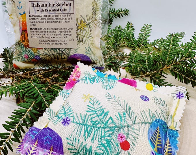 Balsam Fir Sachet for Aromatherapy, Natural Freshener, Holiday Ornament, 4x4 Beige