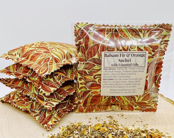 Handmade Natural Balsam Fir and Orange Essential Oil Pillow Sachet Abstract Design