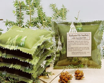 Balsam Fir Sachet Infused with Essential Oils Balsam Fir Pillow  4" x 4"  Green Great Joy Fir Forest