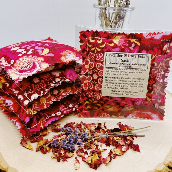 Lavender and Rose Petals Sachet infused with Patchouli and Lavender Essential Oils - Love is in the air