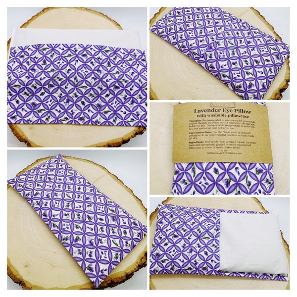 Weighted Eye Pillow Lavender or Unscented - Washable Cover - Yoga Eye pillow - Headache relief – Natural- Lavender Square White