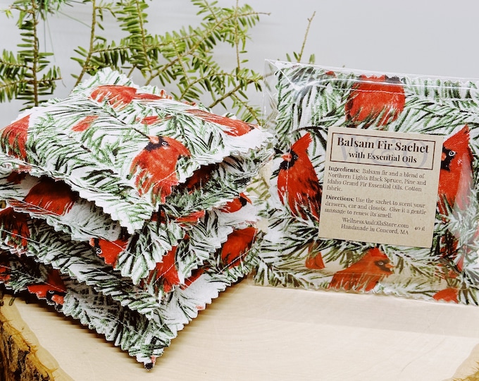 Balsam Fir Sachet: Essential Oils, Cardinals Fabric, Natural Aroma