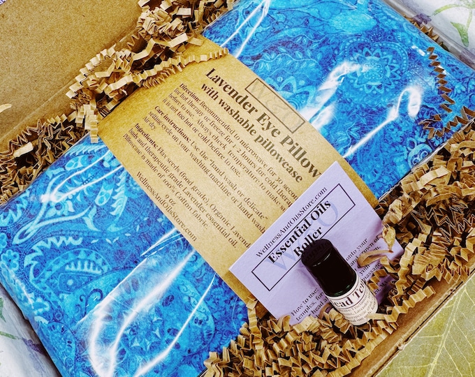 Natural Lavender Eye Pillow and Aromatherapy Roller for Headache and Migraine Relief