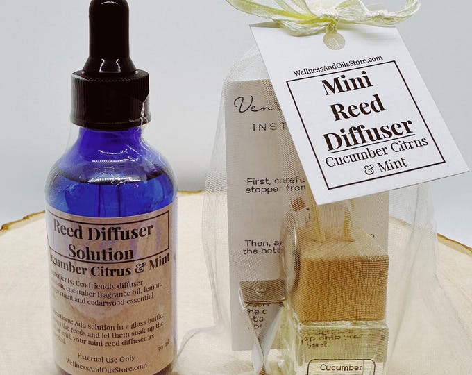 Car Reed Diffuser: Cucumber Citrus & Mint Essential Oils - Refillable