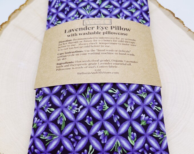 Handmade Natural Weighted Lavender Eye Pillow for Yoga, Headache Relief, Washable Cover, Purple Square