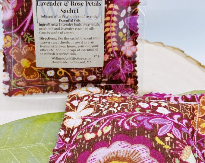 Handmade Aromatic Lavender & Rose Sachet with Patchouli - Natural Drawer Freshener, Love-Inspired Gift