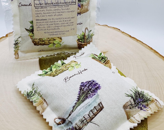 Herbes de Provence Sachet with Essential Oils handmade Natural Freshener French Countryside scent