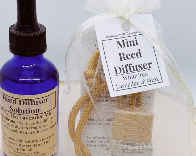 Car Reed Diffuser: Lavender, White Tea & Mint Essential Oils - Aromatherapy