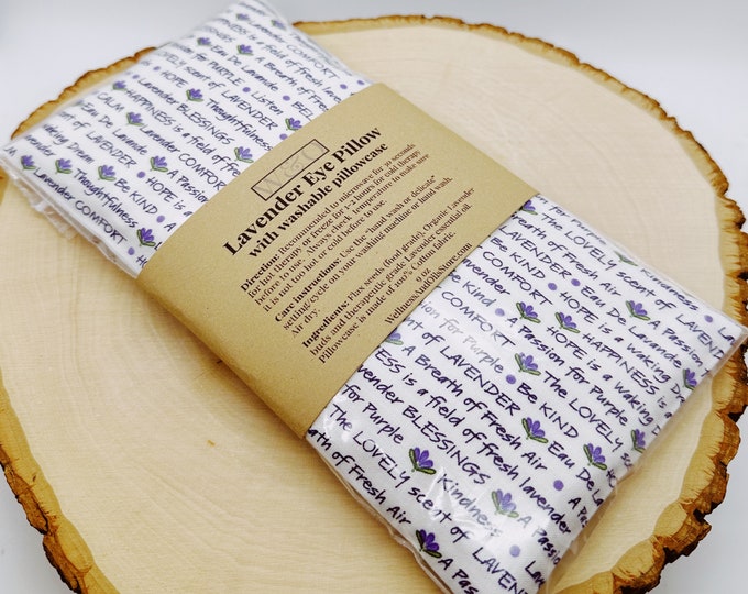 Handmade Natural Weighted Lavender Eye Pillow for Yoga, Headache Relief, Washable Cover, Lavender Inspiration