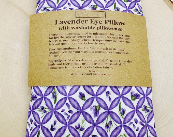 Natural Weighted Lavender Eye Pillow for Yoga, Headache Relief, Washable Cover,  Lavender Square White