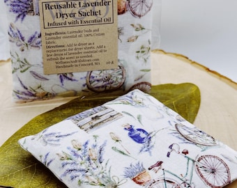 Bolsita perfumada de lavanda reutilizable para secadora, ideal para aromaterapia y para bicicletas de lavandería ecológicas.