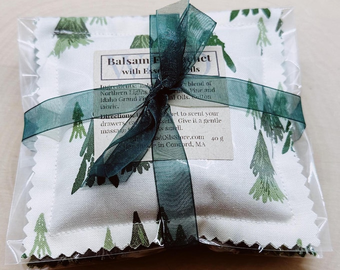 Handmade Gift Set 2 Natural Balsam Fir Sachet with Essential Oils for Freshener, Great Joy Forest