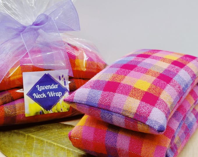 Lavender Neck Wrap Hot and Cold Therapy Plaid Orange Pink