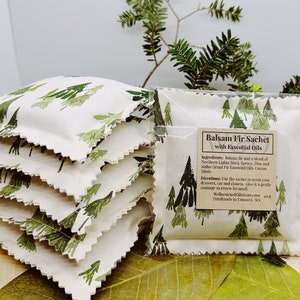 Handmade Natural Balsam Fir Sachet with Essential Oils for Freshener, 4x4 Pillow, Great Joy Forest