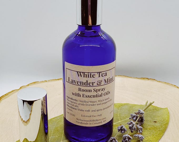 White tea Lavender & Mint Essential Oil Room Spray: Natural Aromatherapy Mist