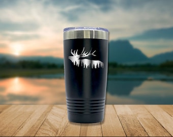 Elk With Forest Tumbler, Laser Engraved, Polar Camel 20oz,Slider Lid