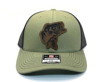 Largemouth Bass Fishing, leather Patch Hat,Richardson