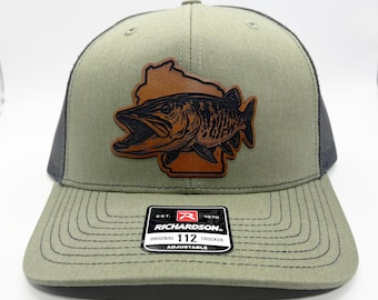 Musky Wisconsin leather Patch Hat, Richardson hat