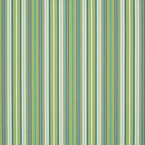 May include: A striped fabric with alternating green, blue, white, and brown stripes. The fabric has a subtle texture.