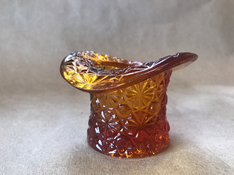 Daisy and Button Design Vintage Fenton Amber Glass Top Hat