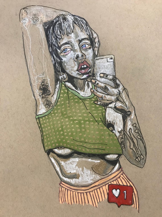 Girl Taking Selfie Colorful Art Print