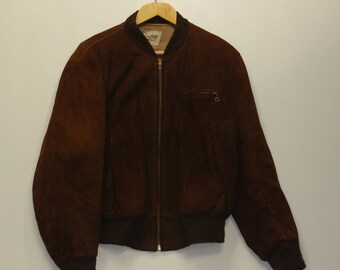 Vintage Roxton Leather Suede Bomber Jacket Size 44 Clix Zipper Brown