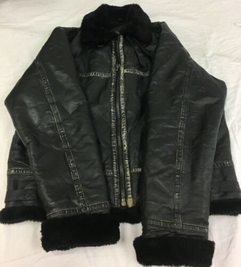 Vintage Ruffiano Fur Lined Leather Jacket Size XL Black | Etsy