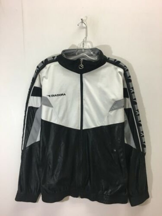 Vintage Diadora Light Track Jacket Size Large Black White Repeat Logo Vintage Diadora Light Track Jacket Size Large Black White Repeat Logo