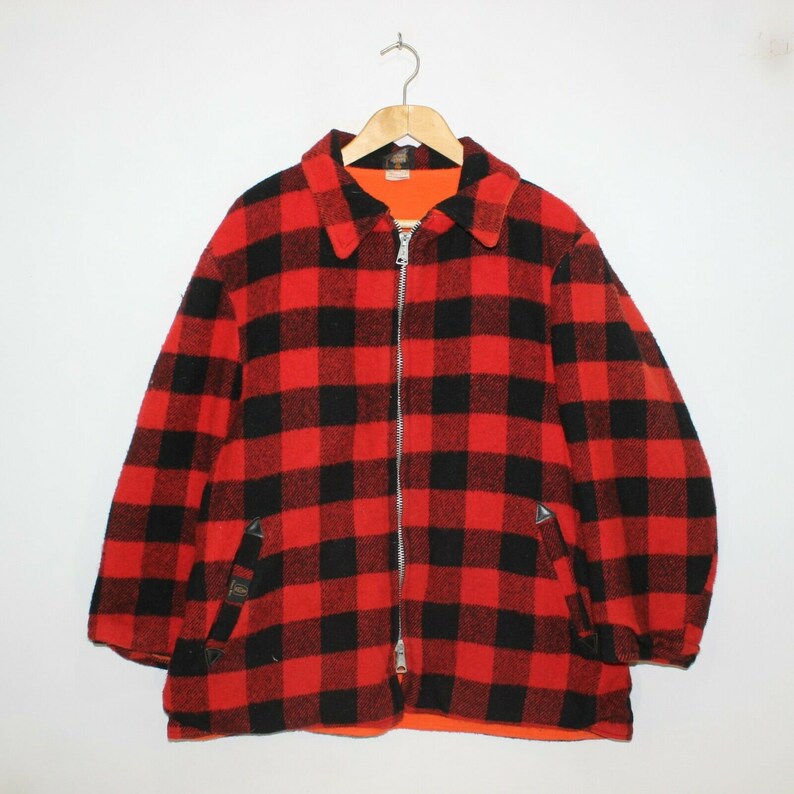 VTG Thermo King Buffalo Red Plaid Reversible Hunting Wool Coat Etsy