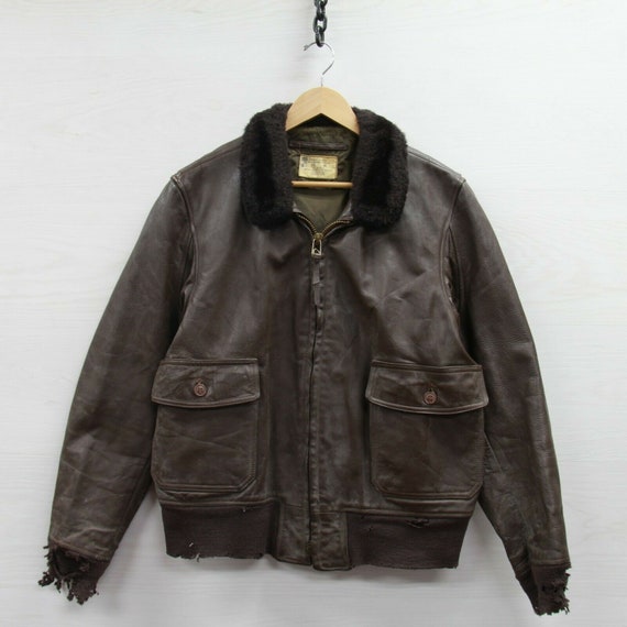 Vintage Type G1 Leather Flight USN Jacket Size 46