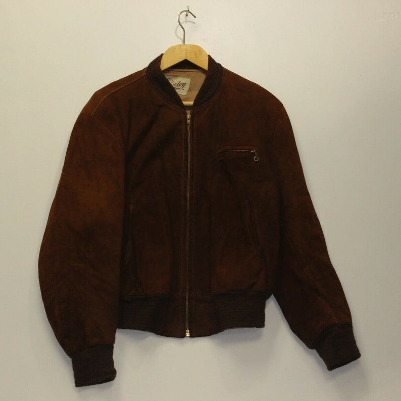 Vintage Roxton Leather Suede Bomber Jacket Size 44 Clix Zipper Brown