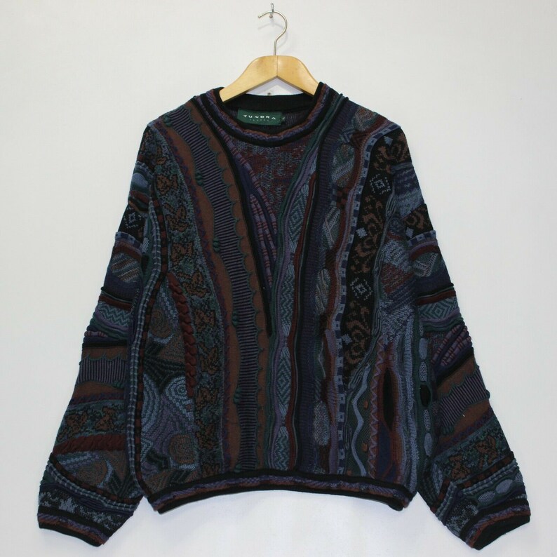 Vintage Coogi Style 3D Knit Tundra Crewneck Sweater Size XL Multicolor