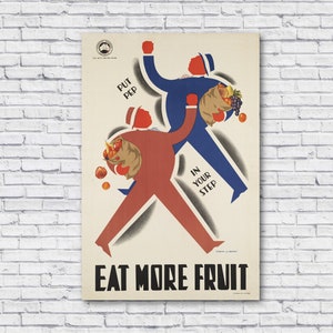 Vintage Eat More Fruit, Metti Pep in Your Step Poster, Poster di viaggio delle ferrovie vittoriane in Australia, Stampa nutrizionale delle scuole di cibo per l'alimentazione sana