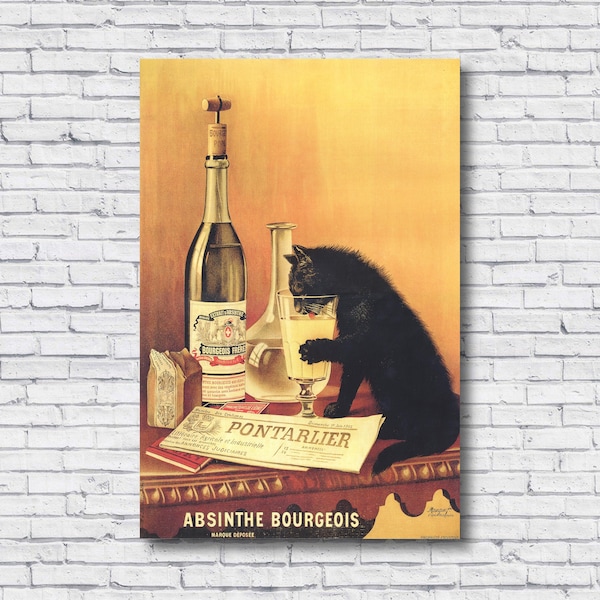 Absinthe Bourgeois Poster, Vintage 1902 French Cat Alcohol Advertisement Wall Art Print