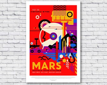 NASA Mars Travel Poster, Space Tourism Posters, Retro Space Travel Poster, Canvas, Wall Decal, Poster Print, Outer Space Wall Art