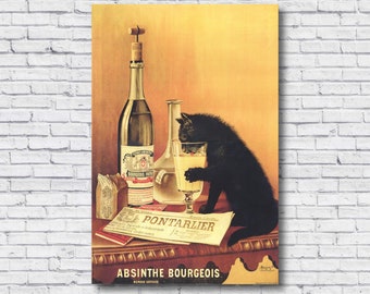 Absinthe Bourgeois Poster, Vintage 1902 French Cat Alcohol Advertisement Wall Art Print