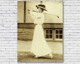 Pôster vintage de 1908 da campeã de golfe Katherine Harley, decoração de parede com arte e foto retrô vintage de golfe