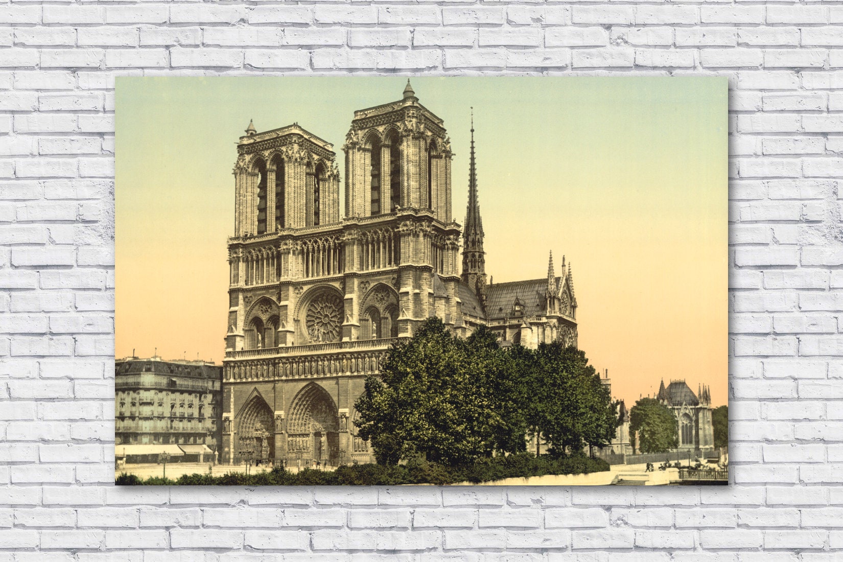 ノートルダム大聖堂のビンテージポスター、パリ、フランス、1890年