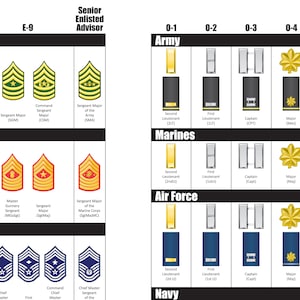 US Military Ranks Poster, United States Enlisted and Officer Insignia ...
