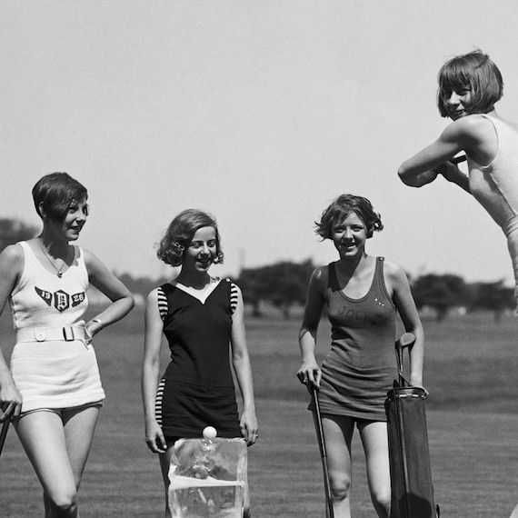 Girls Golfing on Ice Poster Print, Vintage Flapper 1926 Hitting