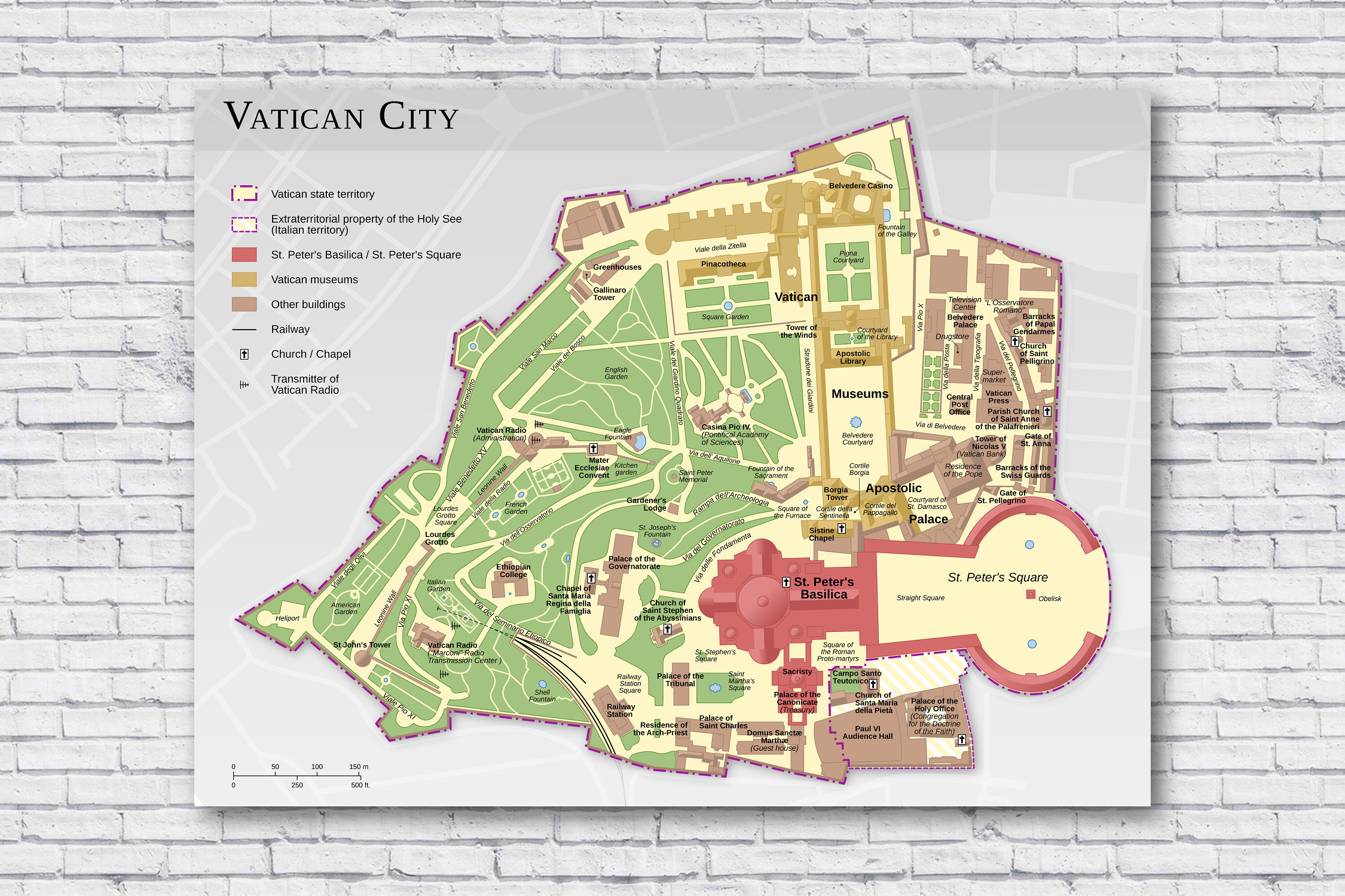 Vatican City Map, Map of the Vatican in Rome, Map of The Holy See, Poster, Print, Wall Art, Rolled Canvas, Wall Decal, Vatican Map