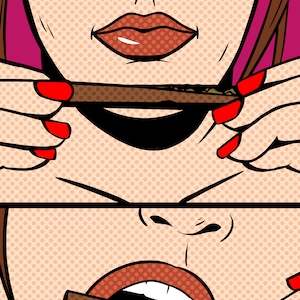 Roll Lick Smoke Blunt Poster, Comic Pop Art Style, Marijuana Weed Smoking Stoner, Vintage Retro Wall Art Decor Print, Rolled Canvas Decal image 3