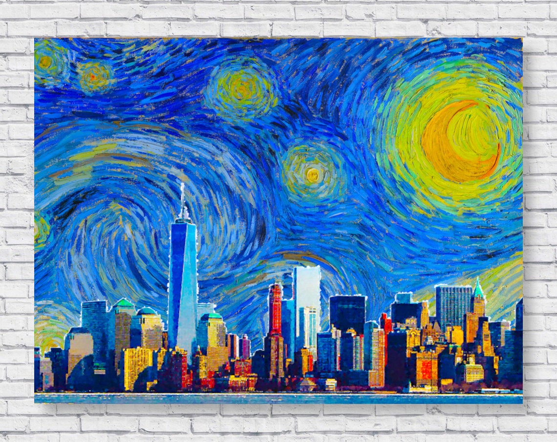 York NYC - New Print Poster Home Poster City Wall Gogh Painting Skyline Van Night Vincent Van Decor Digital Starry Gogh Art Decor LARGE Etsy