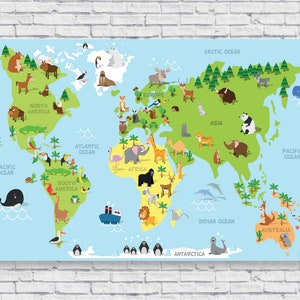Kinderzimmer Karte der Tiere, Poster, Illustration, Illustration, Dekoration für Zuhause, Schule, Zuhause, Schule, Schlafzimmer, Dekoration, Dekoration für Zuhause