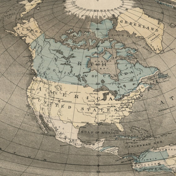 1893年 平面地球地図 ポスタープリント 四角く静止した地球 オーランド