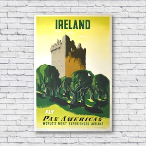 Vintage 1953 Irlanda Cartel de viaje Pan American Airline Best European Posters Irish