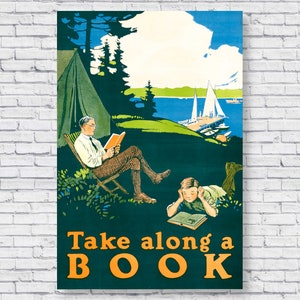 1910 Take Along a Book Poster, Vintage Read Posters, Read Posters for Classroom, Educational Student Library, Wall Art Print