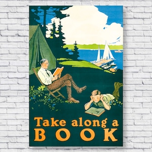 Póster de libro para llevar de 1910, pósteres de lectura antiguos, pósteres de lectura para el aula, biblioteca educativa para estudiantes, impresión de arte mural