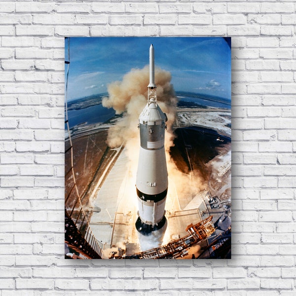 Apollo 11 Liftoff Poster, Moon Landing, NASA Saturn 5, Saturn V Rocket Launch Takeoff Picture Photo Image Canvas, Vinyl Wall Decal Peel