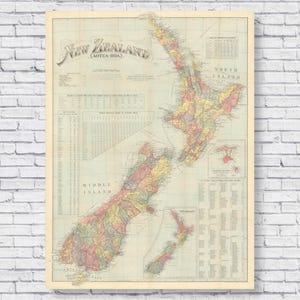 Póster con mapa de Nueva Zelanda de 1906, impresión, arte de pared vintage, decoración del hogar, regalo, histórico, antiguo, retro, clásico, Wellington, agua, océano, isla